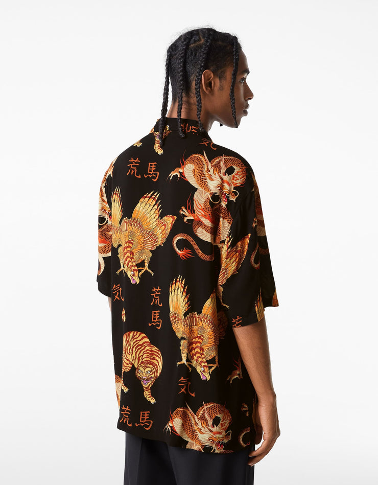 Dragon design black half sleeve shirt for men