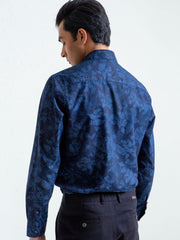 Navy indigo flower print full sleeve shirt for men