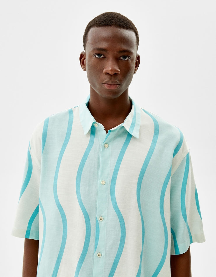 Fountain Blue Stripe Printed Shirt