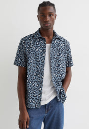 Blue leopard print half sleeve shirt for men
