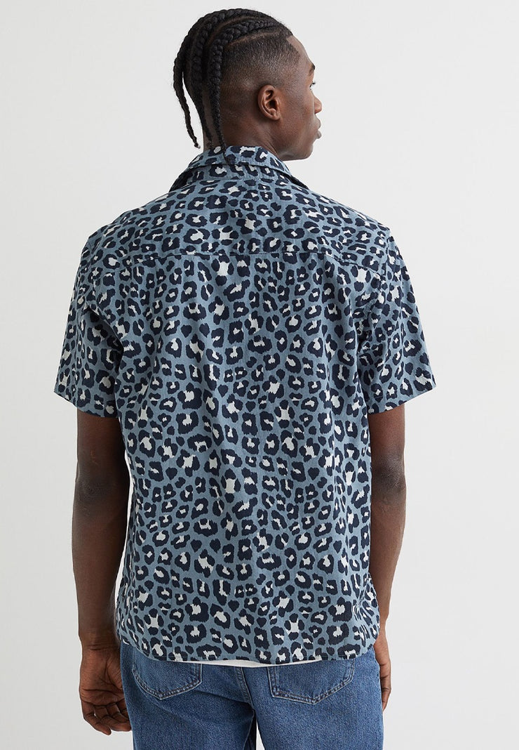 Blue leopard print half sleeve shirt for men