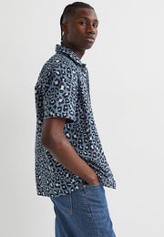 Blue leopard print half sleeve shirt for men
