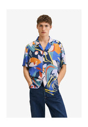 Abstract print blue  half sleeve shirt for men