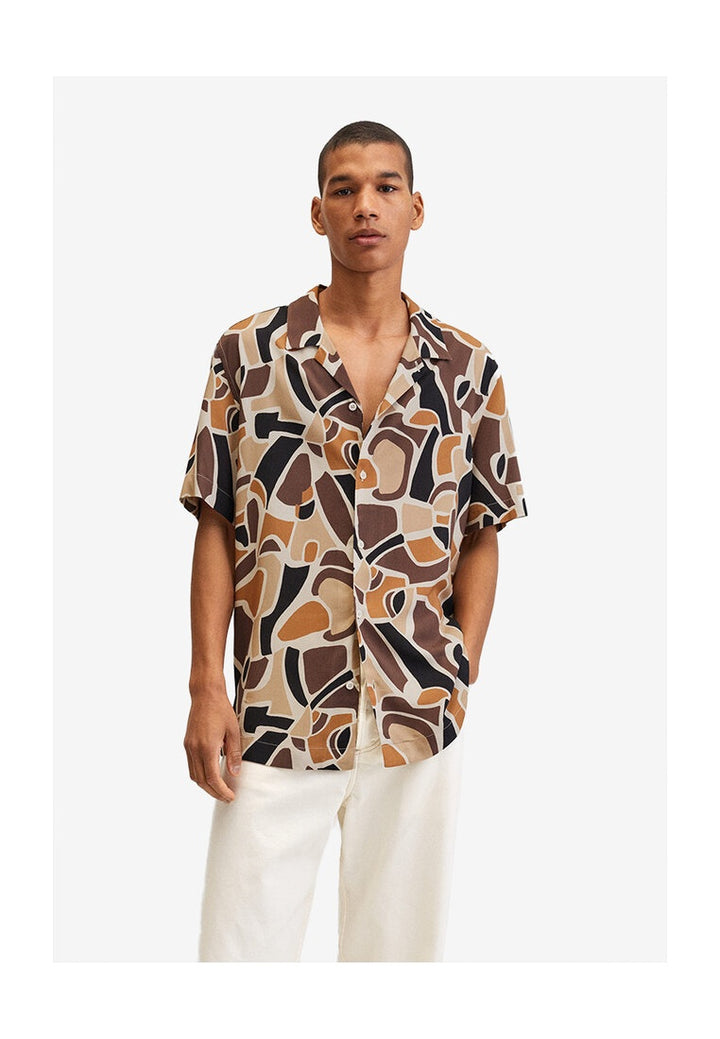 BROWN ABSTRACT PRINTED SHIRT