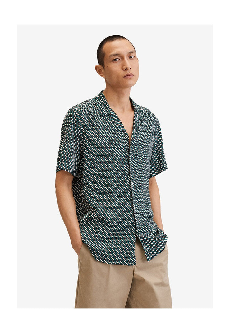 Navy geometric design half sleeve shirt for men